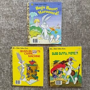 Lot of 3 Bugs Bunny Little Golden Books VTG Pioneer, Carrot Machine,‎ Marooned!